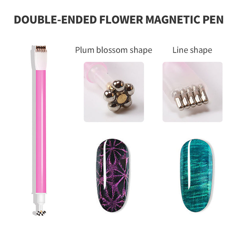 Double-ended magnetic pen creating flower effect - strong magnetic force 2mm above nail surface
