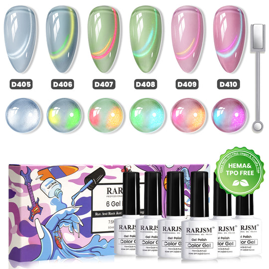 Fantasy Crystal Glaze Dual Cat Eye Gel Nagellack Set – 6 Farben mit irisierendem Prisma-Effekt, abziehbar, 7,5 ml, frei von TPO & HEMA