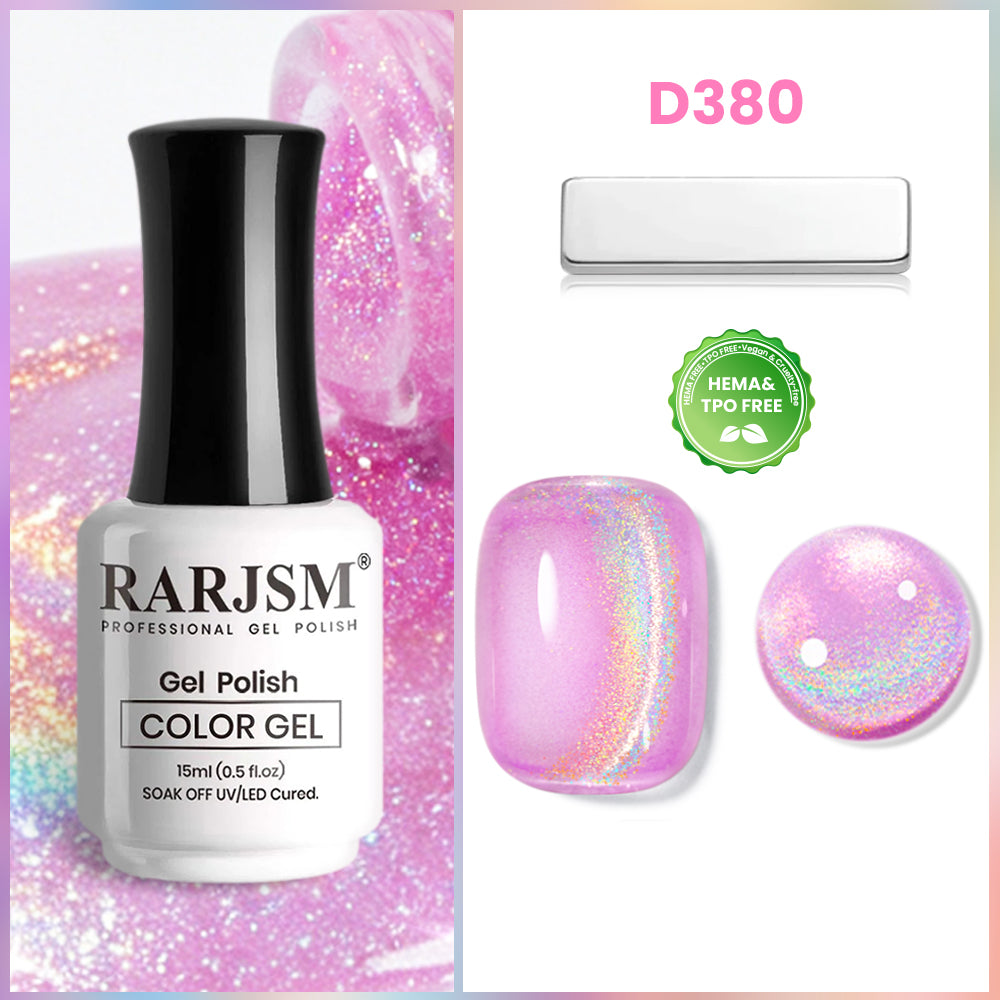 Vernis Gel Rose Quartz Rose Pailleté Effet Œil de Chat D380 15ml - Sans TPO ni HEMA