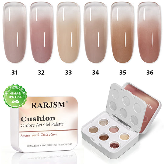Amber Dusk Cushion Ombre Art Gel Palette - 6 Warm Nude Brown Tones, TPO & HEMA Free