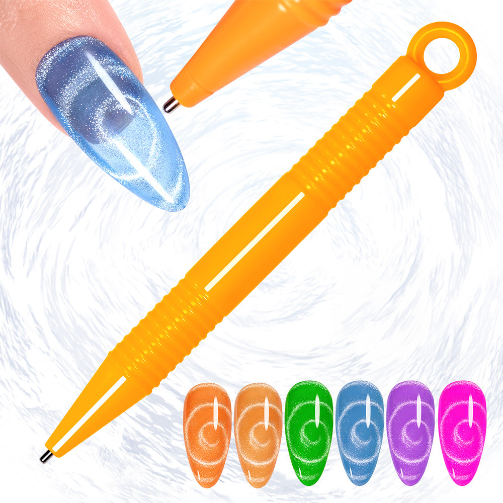 Double-ended cat eye magnet pen orange 10cm dual magnetic wand tool ergonomic grip professional nail art
