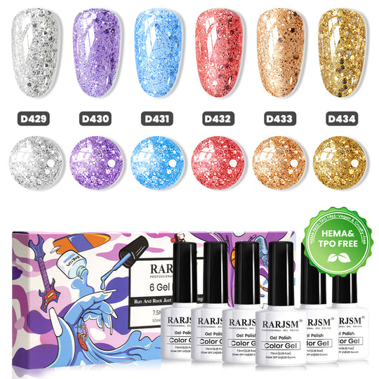 Ultra Prism Chunky Glitter Gel Polish Set - 6 Summer Autumn Colors Sequin & Glitter 7.5ml - TPO & HEMA Free