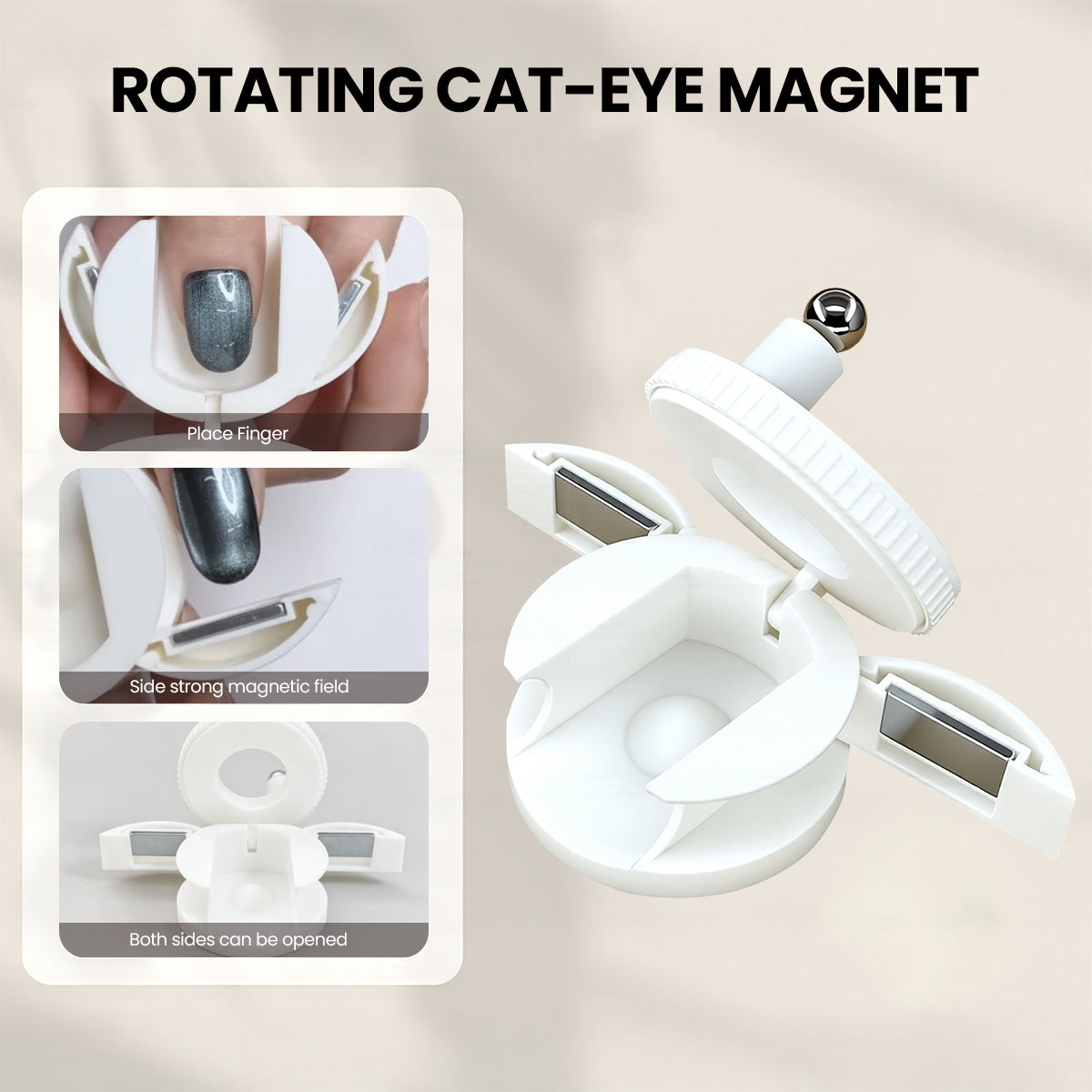 Varita Magnética Giratoria Ojo de Gato - Diseño de Anillo Abierto Blanco con Efecto de Cuentas de Vidrio para Esmalte de Gel Ojo de Gato