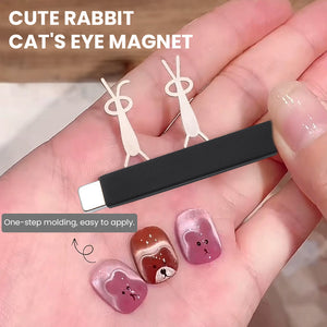 Cute rabbit cat eye magnet creating bunny patterns on pink purple nails one-step molding kawaii nail art
