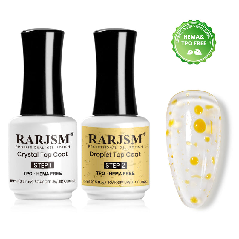 3D Droplet Top Coat Set - Yellow Crystal & Raindrop Effect Gel Top Coat 15ml 2PCS