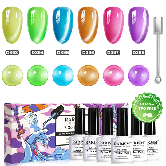 Dopamine Neon Cat Eye Gel Polish Set - 6 Colors Summer Vibrant Collection 7.5ml - TPO & HEMA Free