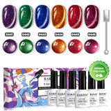 Stellar Vortex Cat Eye Gel Polish Set - 6 Autumn Jewel Tones with Opal Flakes & Fine Glitter 7.5ml - TPO & HEMA Free