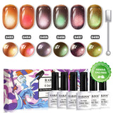RARJSM Amber Tea Cat Eye Gel Polish Set 6 Vintage Brown Tones D453 D454 D455 D456 D457 D458 Sheer Jelly Magnetic Broad Fine Cat Eye 7.5ml TPO HEMA Free