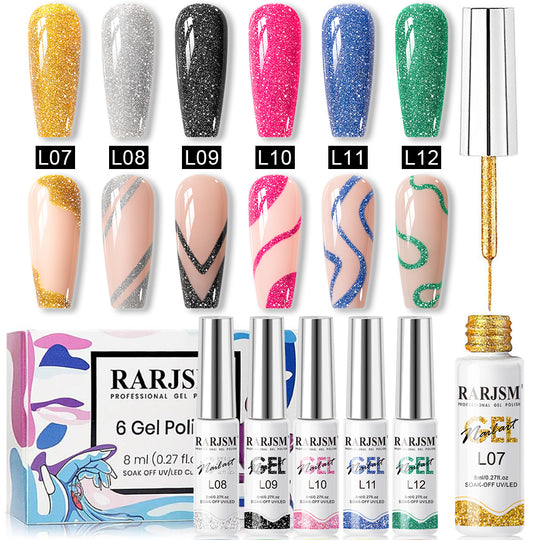 Diamond Burst - Reflective Glitter Gel Liner 6 Holiday Colors Nail Art Set 8ml