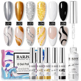 Metal Flash Nail Art Gel Liner Set - 6 Essential Colors Mirror Chrome & Diamond Reflective 8ml - TPO & HEMA Free
