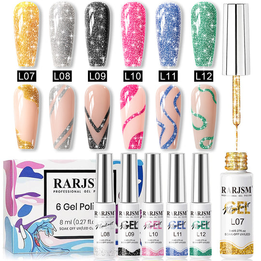 Diamond Burst - Reflective Glitter Gel Liner 6 Holiday Colors Nail Art Set 8ml