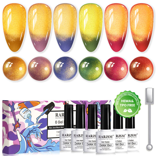 Gilded Noel Gold Shimmer Cat Eye Gel Polish Set | 6 Colors, 7.5ml Each | TPO & HEMA Free