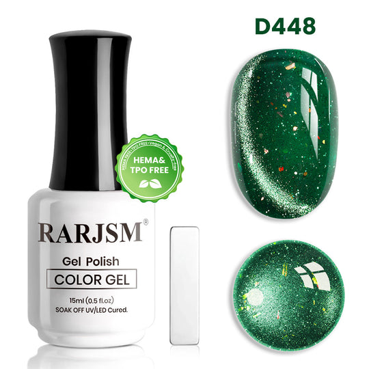 RARJSM Stellar Vortex D448 Emerald Vortex Cat Eye Gel Polish 15ml Deep Green Opal Flakes Fine Glitter Cat Eye TPO HEMA Free
