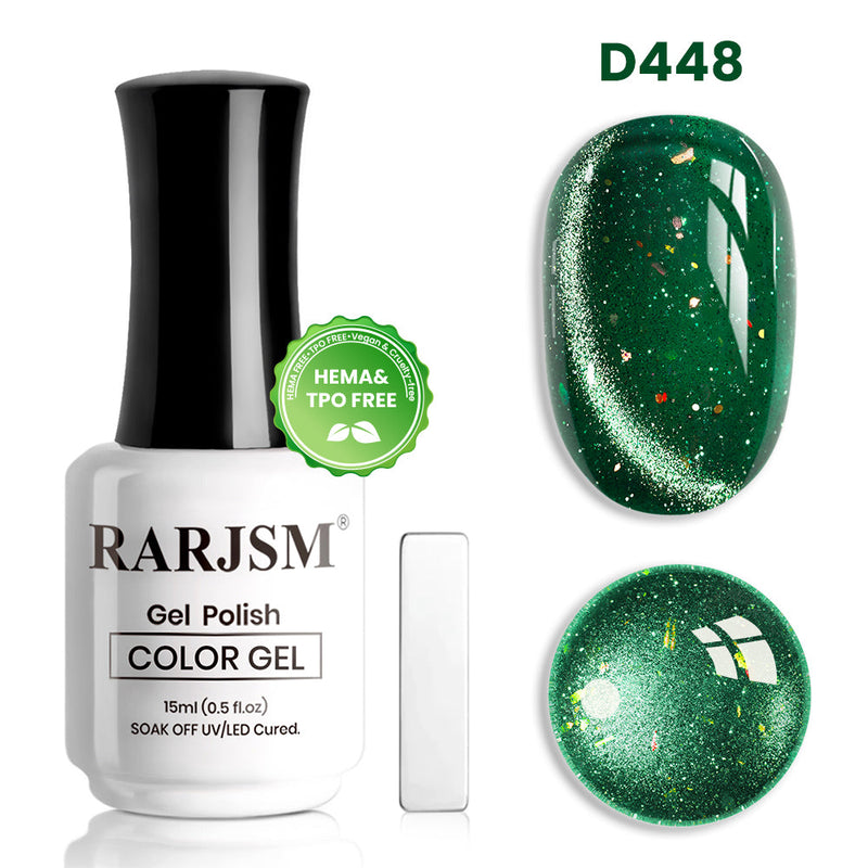 RARJSM Stellar Vortex D448 Emerald Vortex Cat Eye Gel Polish 15ml Deep Green Opal Flakes Fine Glitter Cat Eye TPO HEMA Free
