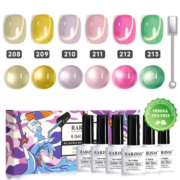 Summer Champagne Cat Eye Gel Nail Polish 6 Colors Set 7.5 ml