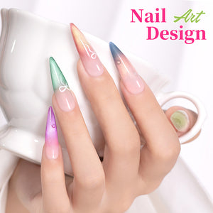 Soft pearl shimmer cat eye gel polish on nails French gradient pastel colors spring summer nail art HEMA TPO free
