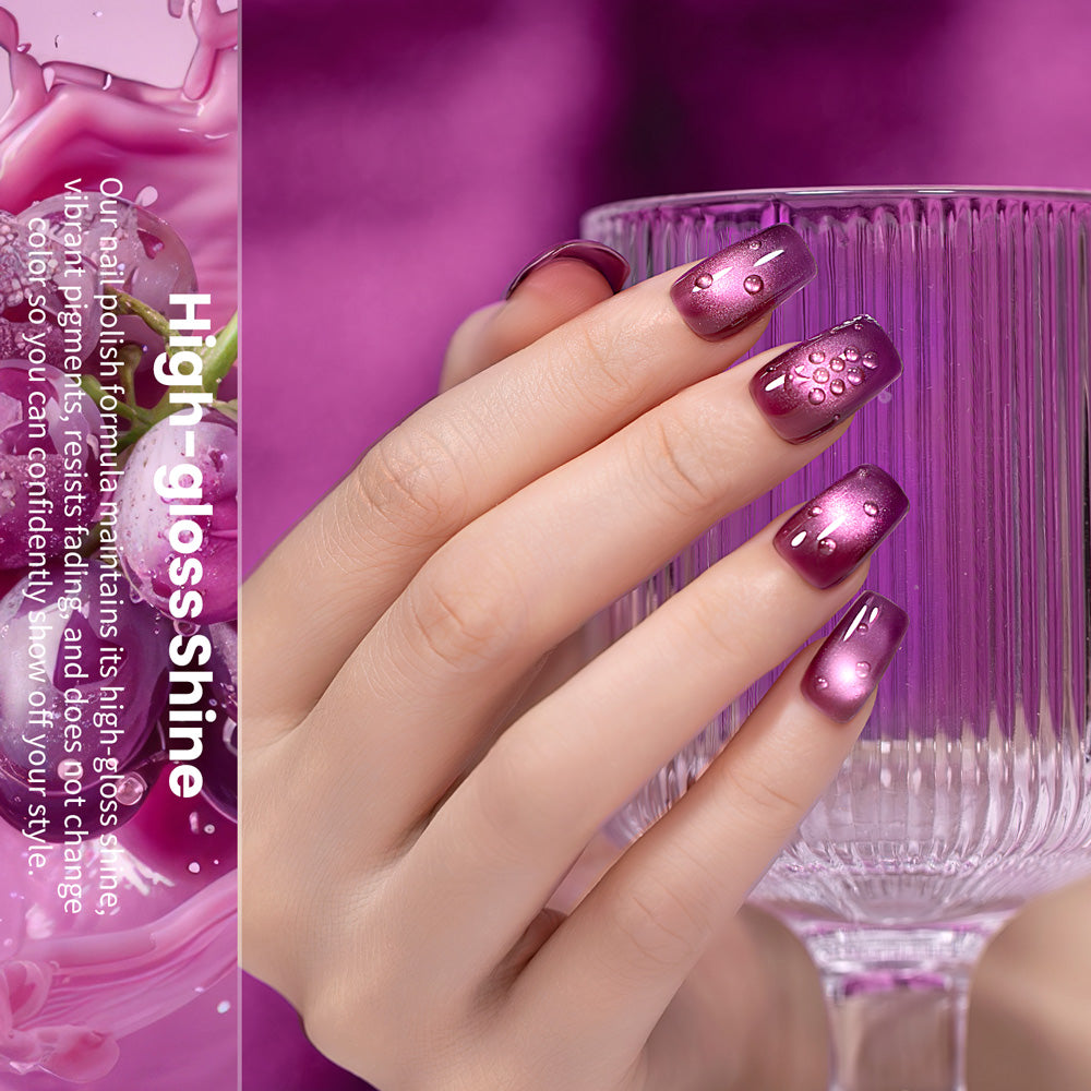 High-gloss Shine fruits series cat eye gel polish purple grape jelly magnetic shimmer vibrant pigments 3D beam
