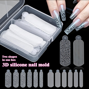 Two shapes in one box 3D silicone nail mold crystal geometric pattern stripe line pattern reusable flexible templates
