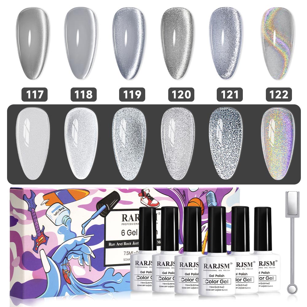 Set de 6 esmaltes de uñas en gel Cat Eye blanco 7,5 ml