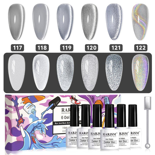 Set de 6 esmaltes de uñas en gel Cat Eye blanco 7,5 ml