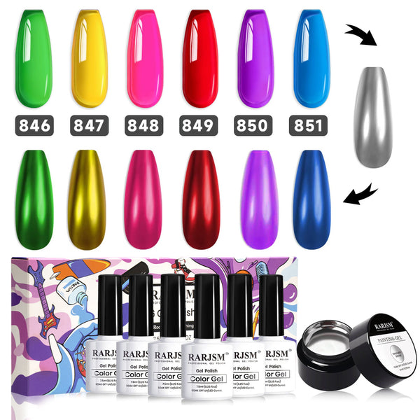 Conjunto de 7 PCs de Esmalte de Unhas Gel Neon e Cromado Rockin’ Radiance