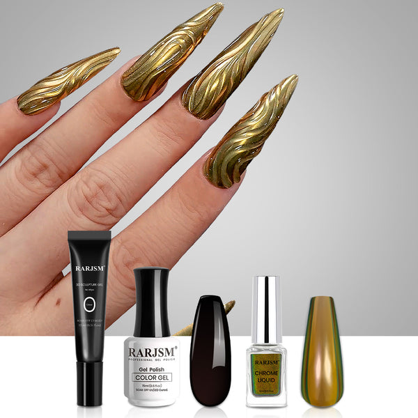 IG Nail Trend-3D golden mirror manicure