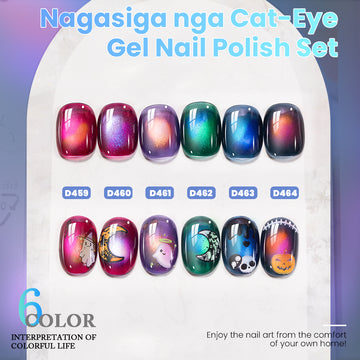 Phantom Glow Cat Eye Gel Polish Set - 6 Halloween Neon Shades Magnetic Sheer Jelly 7.5ml - TPO & HEMA Free
