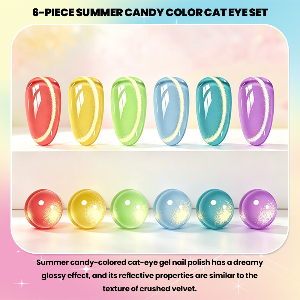 Summer Candy Gold Cat Eye Gel Polish Set 6 Jelly Colors RARJSM TPO