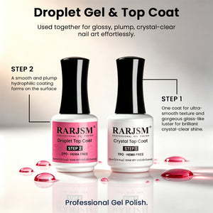 RARJSM Magenta Droplet Gel & Top Coat Set - Used together for glossy plump crystal-clear nail art, Step 1 Crystal Top Coat, Step 2 Magenta Droplet Top Coat