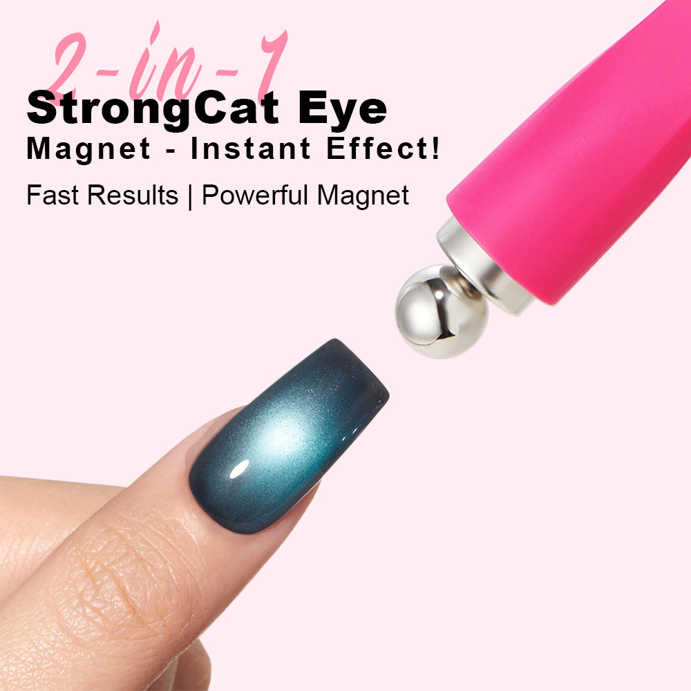 RARJSM 2-in-1 StrongCat Eye Magnet instant effect demonstration showing powerful magnetic force creating dramatic cat-eye shimmer on gel polish nail fast results TPO HEMA Free certified
