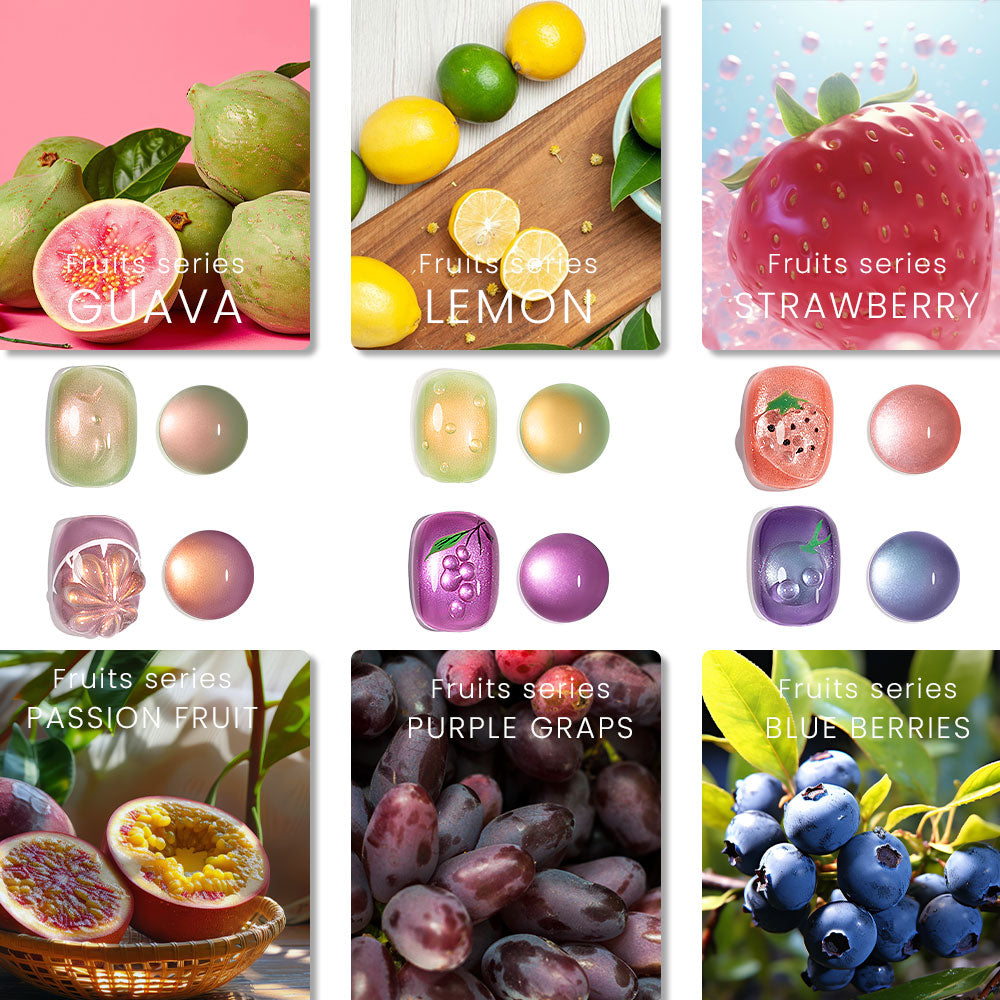 Fruits series 6 colors D220-D225 guava lemon strawberry passion fruit purple grapes blueberries cat eye gel polish
