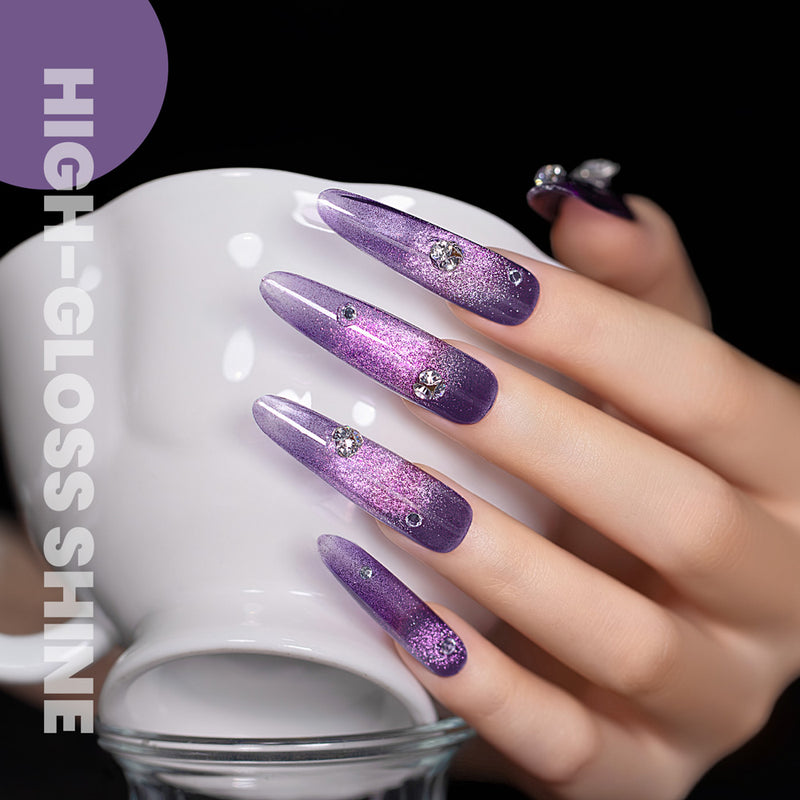 High-gloss shine purple cat eye gel polish D232 D233 magnetic shimmer 21 days long-lasting elegant manicure
