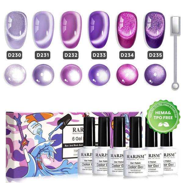 Lavender Twilight Cat Eye Gel Nail Polish 6 Colors Set 7.5 ml