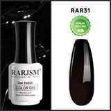 RARJSM Pure Black RAR31 gel polish bottle 15ml with opaque creamy finish swatch TPO HEMA free
