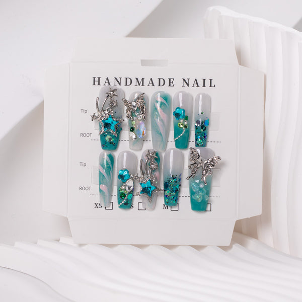 Handmade-"Blue Ocean " Press On Nails