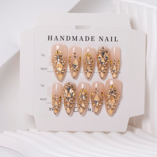 Handmade-"Champagne Diamond" Press On Nails