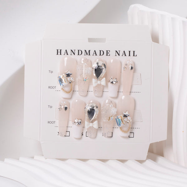 Handmade-"Barely Pink Diamond" Press On Nails