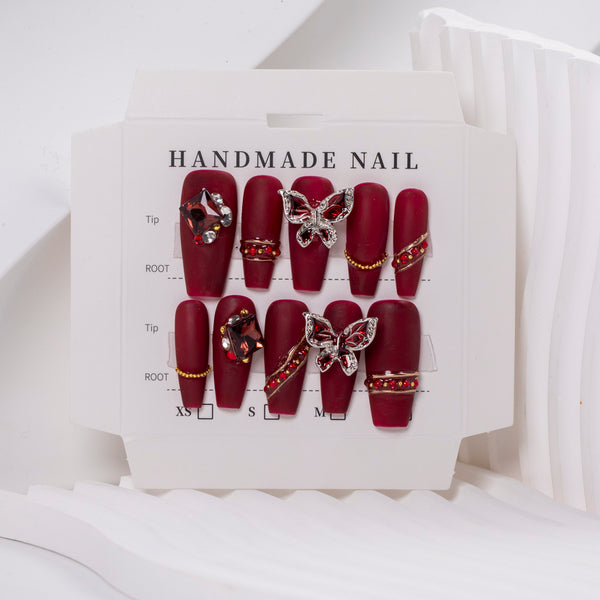 Handmade-"Red Bride" Press On Nails