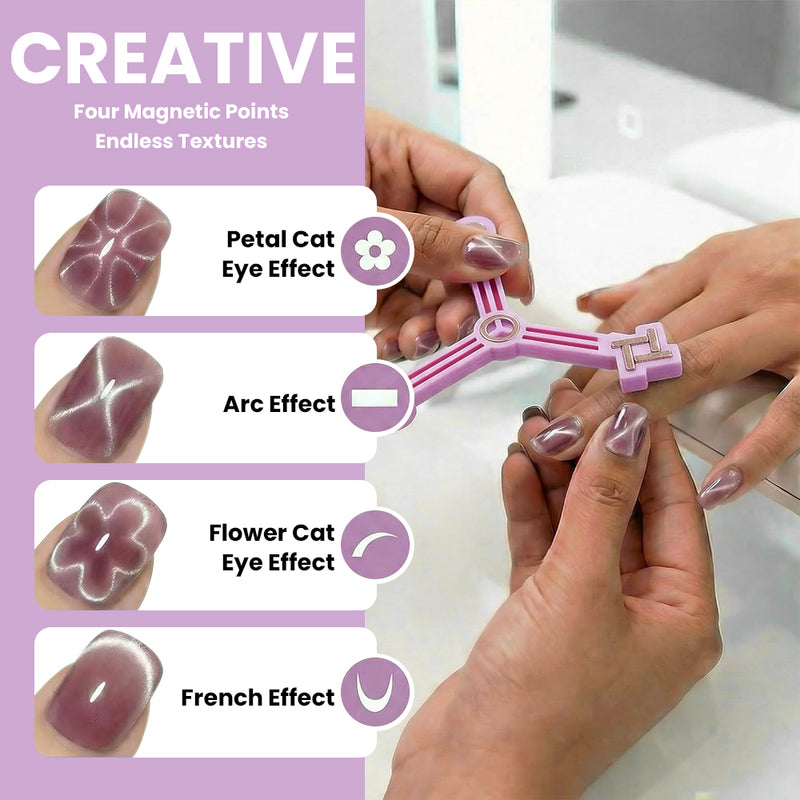 RARJSM trident magnet creative four magnetic points endless textures petal cat eye arc effect flower cat eye French effect demonstration on nails
