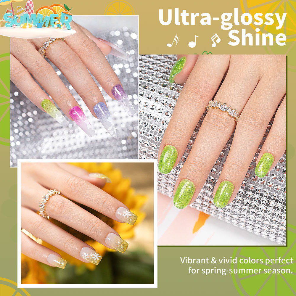 6 Colors Translucent Iridescent Glitter Gel Nail Polish Set 7.5ml