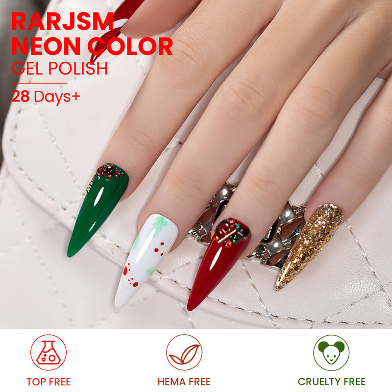 Yuletide Glamour gel polish Christmas nail art red green gold silver glitter festive holiday manicure
