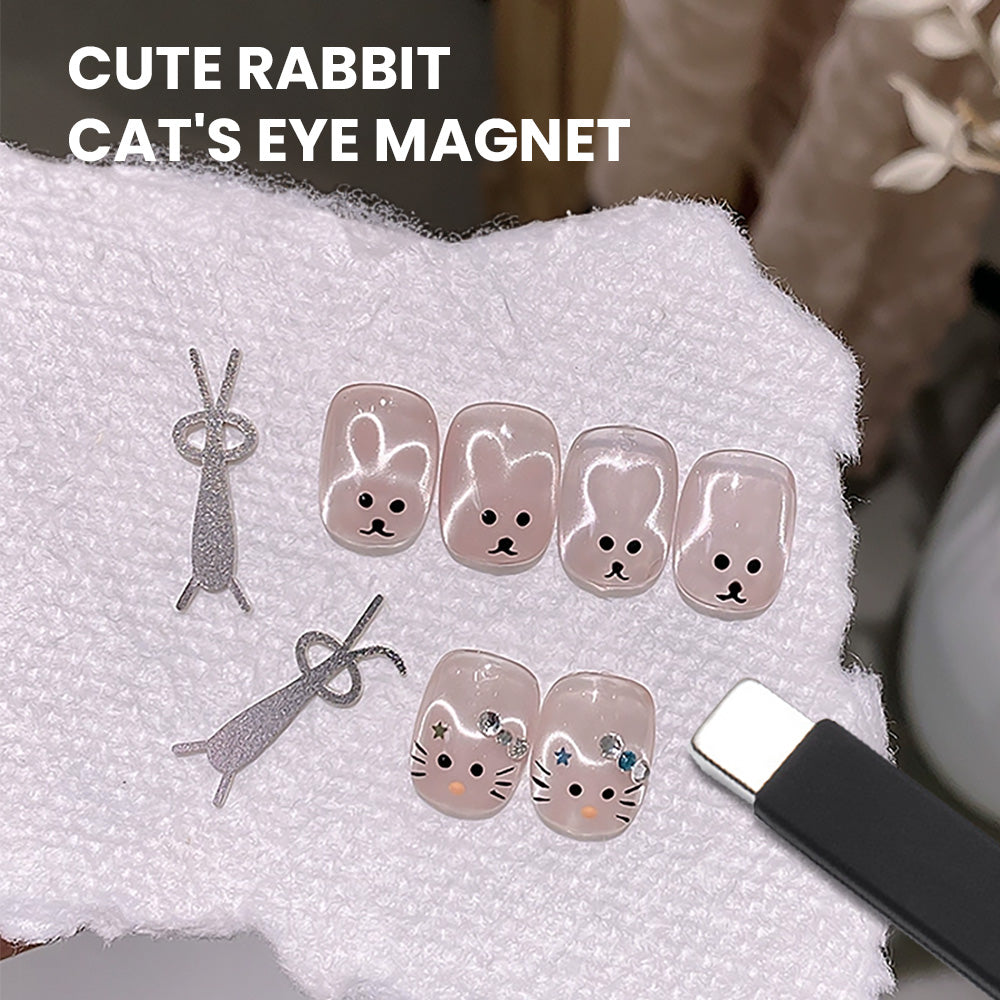 Cute rabbit HelloKitty cat eye magnet nail art 3D character patterns bunny fold-eared kawaii designs

