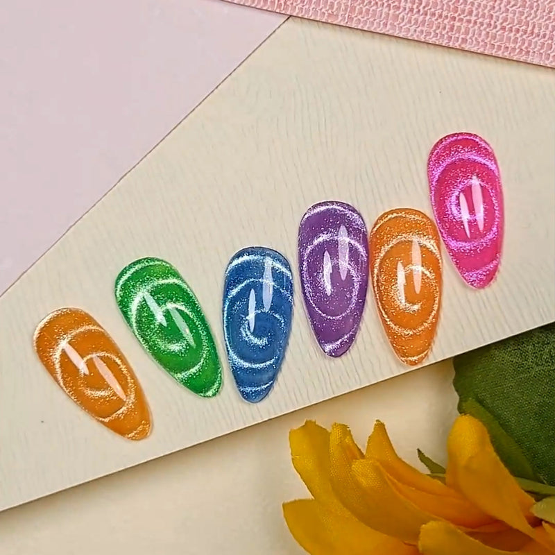 Cat eye magnet pen creating 6 colors effects orange green blue purple pink magnetic shimmer swirl line patterns
