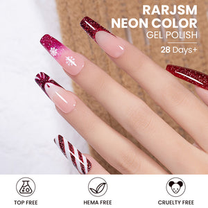 Christmas nail art with Starry Night red glitter gel polish snowflake design festive winter manicure HEMA TPO free
