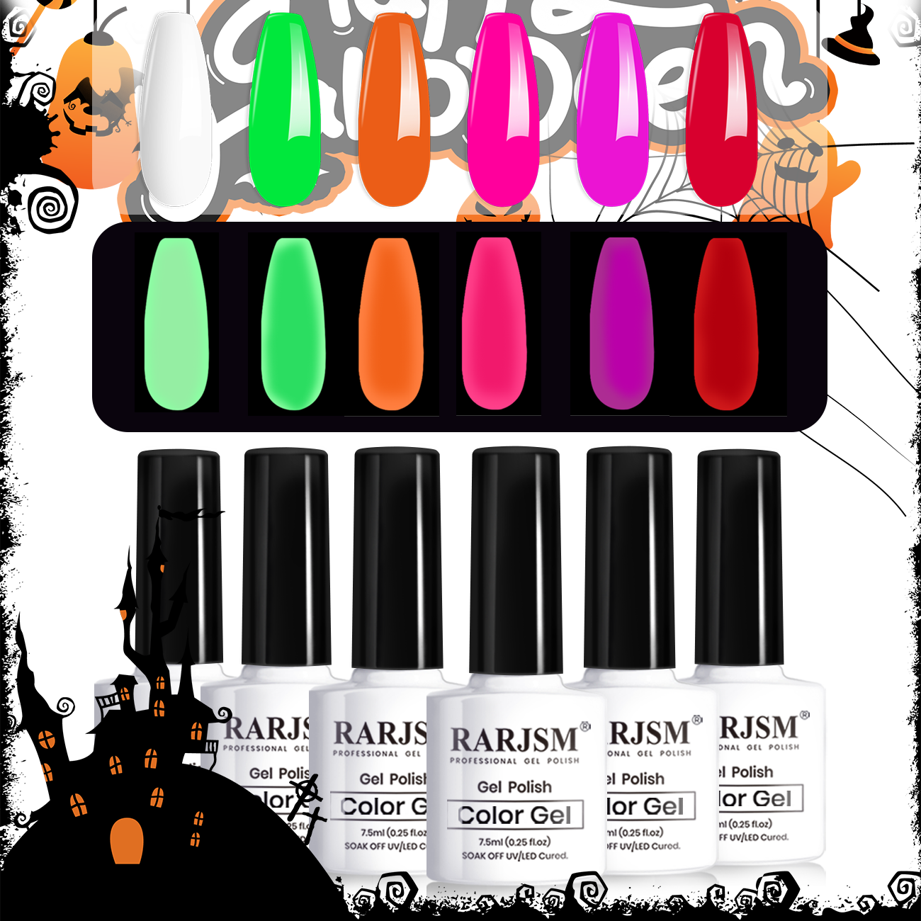 Halloween Girls-6 colori luminosi Set di smalti gel che si illuminano al buio ｜ 7,5 ml 6 pezzi