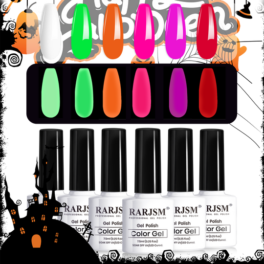 Halloween Girls-Juego de esmaltes de uñas de gel luminosos que brillan en la oscuridad de 6 colores ｜ 7,5 ml 6 piezas