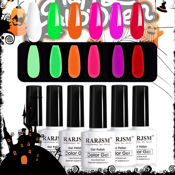 🎃Vente Flash🔥RARJSM ® Halloween Girls-6 couleurs lumineuses qui brillent dans le noir ensemble de vernis à ongles gel｜7,5 ml 6 pièces