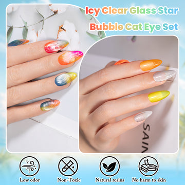Neon Crystal Bubbly Cat Eye Gel Polish Set - 5 Summer Jelly Colors & 1 Crystal Bubbly Topper 7.5ml - RARJSM TPO & HEMA Free