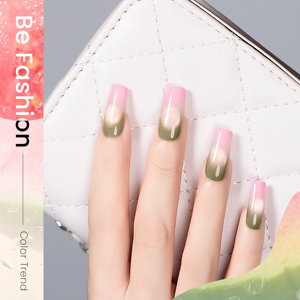 Be Fashion Color Trend fruits series cat eye gel polish pink green jelly magnetic shimmer playful spring nails
