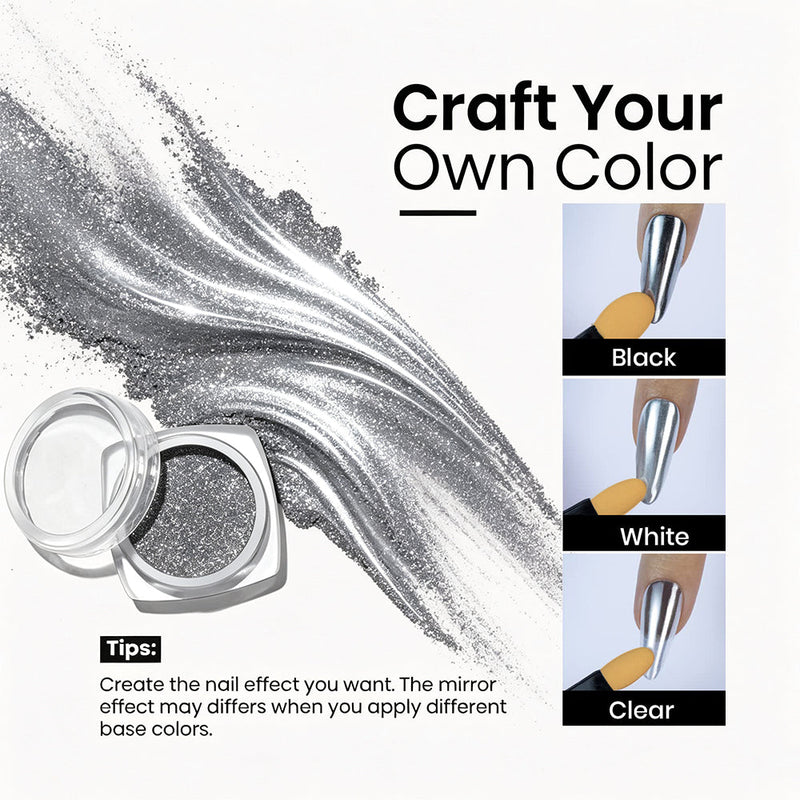 Silver chrome mirror nails inspiration - sparkly metallic finish on hands